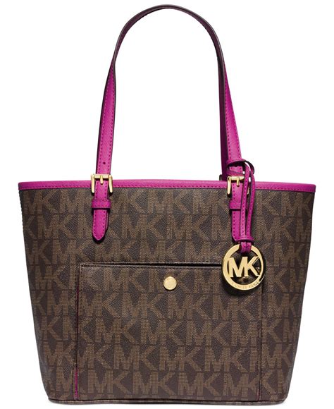 michael michael kors jet set medium signature snap-pocket tote brown|michael kors airplane bag.